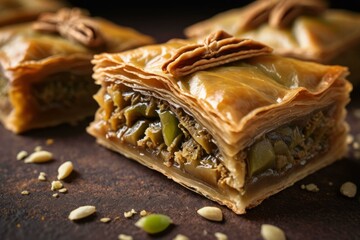 Baklava on Brown Background