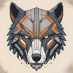 robot wolf as a flat symmetrical icon in vector, Generative Ai