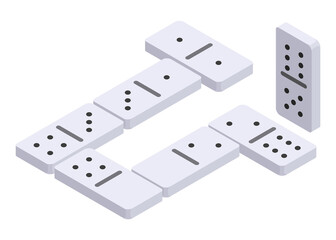Board game, flat isometric view. Isolated colored icon of domino. Cartoon family table game for adults and kids for leisure and recreation.  illustration