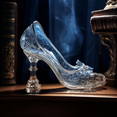 Cinderella's glass slipper on a shelf 