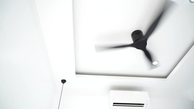 included ceiling fan cools the air in the hotel room