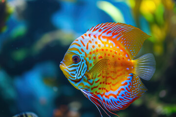 spectacular Discus fish, renowned for its bright colors and disc-shaped body