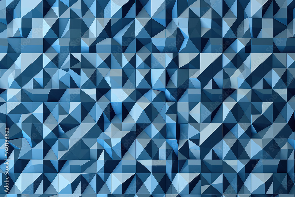 Poster geometric pattern consisting of a multitude of triangles in various shades of blue