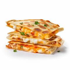 Cheesy quesadilla on white background 
