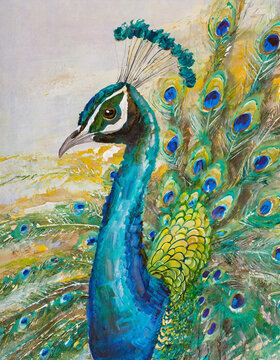 Peacock bird abstract art painting