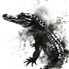 ink blot drawing of an alligator  - obrazy, fototapety, plakaty