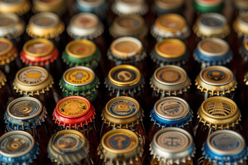 Obraz premium close-up of a beer cap collection.