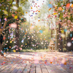 springtime cottagecore confetti bursting with blurry background 