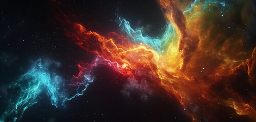Obraz na płótnie Canvas A vibrant nebula in deep space with swirling amoled colors on a black background, capturing the chaotic beauty of the cosmos in high definition 3D, 8K resolution
