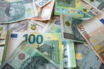 PLN polish zloty cash vs euro european money, investment concept