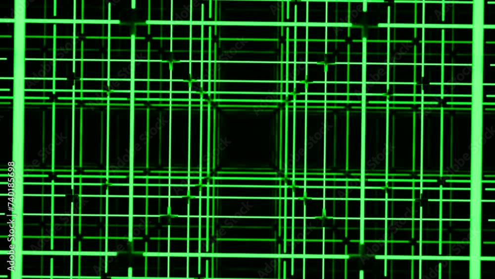 Aufkleber Rotating animation with square line construction. Design. Spatial grid with lines and squares. Electronic grid with square tunnel