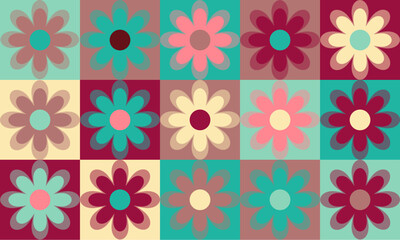 Flowers Seamless groovy 70s style pattern, Seamless vector for print or wrap. - stock illustration