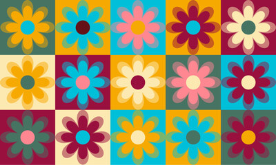 Flowers Seamless groovy 70s style pattern, Seamless vector for print or wrap. - stock illustration