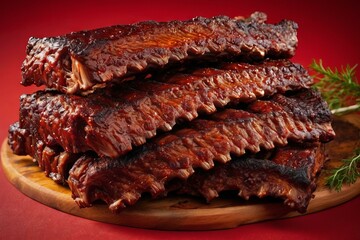 Bbq Ribs on Red Background