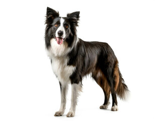 Fototapeta premium Border Collie stehend isoliert auf weißem Hintergrund, Freisteller