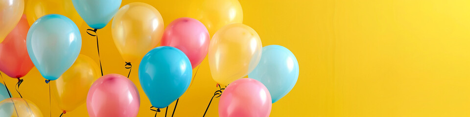 Bunch of bright ballons and copyspace for text on colored background
