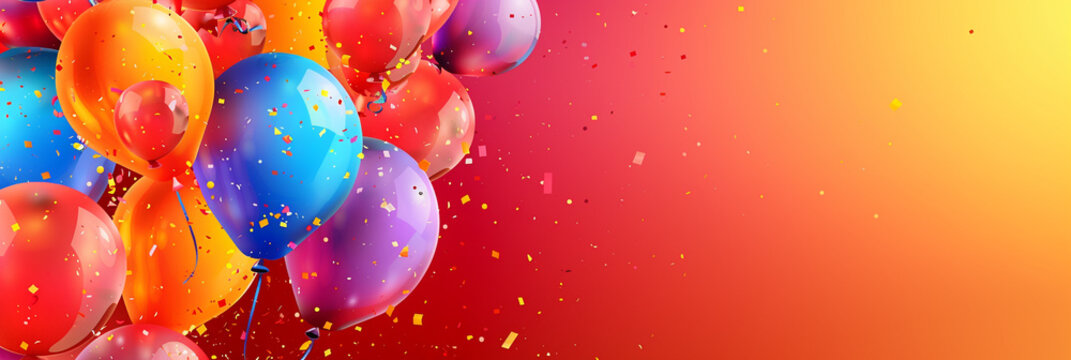 Bunch of bright ballons and copyspace for text on colored background