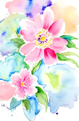 Postcard with flowers. Watercolor spring flowers