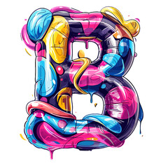 Glossy 3D color alphabet bubble font. Cartoon symbol letter B. Playful vector illustration inspired by the art graphic design iconic inflatable balloon letters popularized in the 2000s and 90s