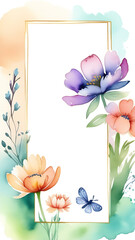 Postcard with flowers with free space. Watercolor spring flowers
