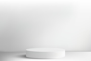White empty round podium. White round podium, advertising display of items