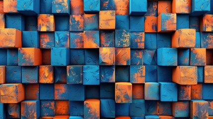 3d illustration of blue and orange cube background. generative AI