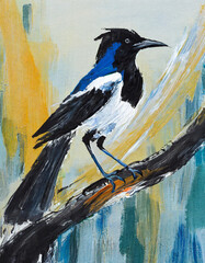 Magpie bird abstract art painting