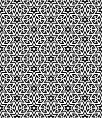 Black and white seamless abstract pattern. Background and backdrop. Grayscale ornamental design. Mosaic ornaments. Vector graphic illustration. EPS10.