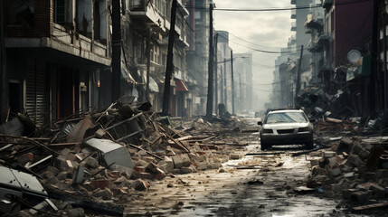 Fototapeta na wymiar Natural Disaster, Earthquake in the City.