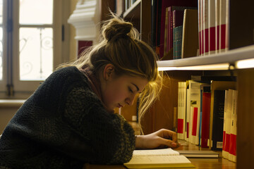 a student reading, revision, exam, competition, library