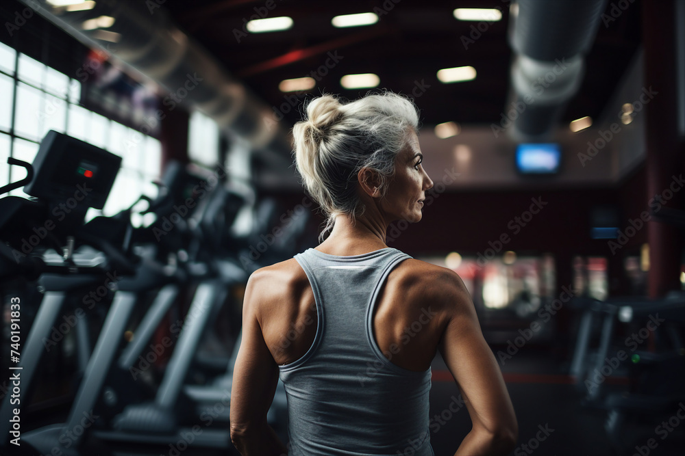 Poster Mature people woman man practicing in spacious gym space active healthy way of life Generative AI picture