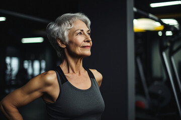Fototapeta na wymiar Mature people woman man practicing in spacious gym space active healthy way of life Generative AI picture