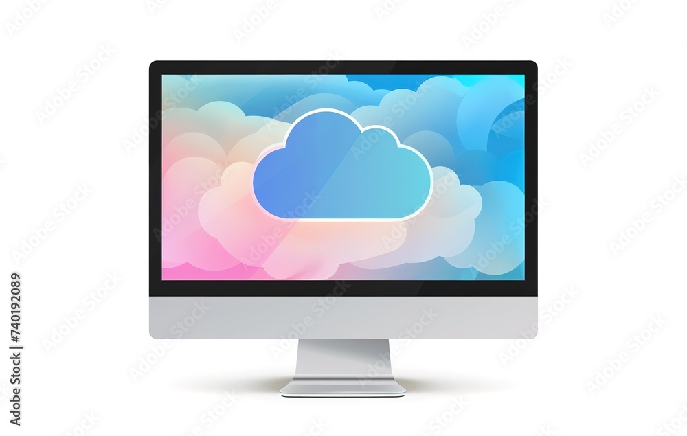 Poster modern computer monitor displaying cloud icon