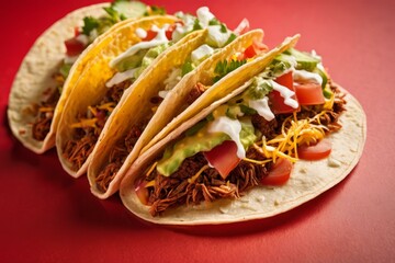 Multiple Taco on Red Background