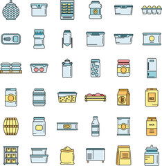 Home food storage icons set. Outline set of Home food storage vector icons thin line color flat on white