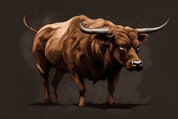 brown Raging bull. Generative AI illustration on Smokey black background