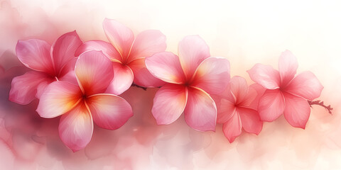 Plumeria flowers background. Watercolor painting.
