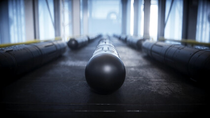 American military rocket Javelin production line. 3d rendering.