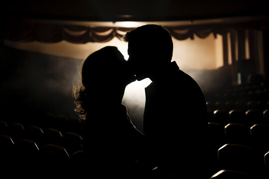 The moment of a kiss in the cinema  film about exciting love story generative AI