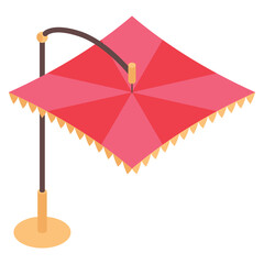 Isometric garden furniture isometric icon, umbrella.  terrace outdoor lounge or patio element, isolated on white background