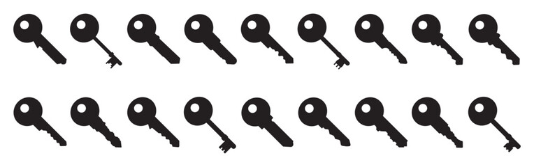 Key Icon set. Key vector icon. Set of black silhouettes of door case. Vector illustration