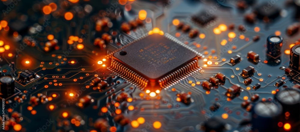 Poster vibrant beams of light illuminate the intricate pathways of a circuit board, a mesmerizing blend of 