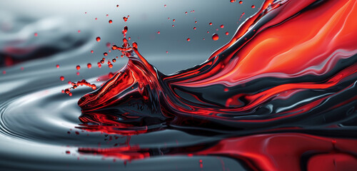 An abstract red and black ripple, spreading across a liquid surface, captured with dynamic clarity in HD and 4K detail