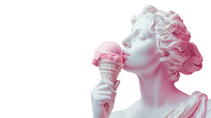 Statue of a Woman Eating an Ice Cream Cone Isolated On Transparent Background