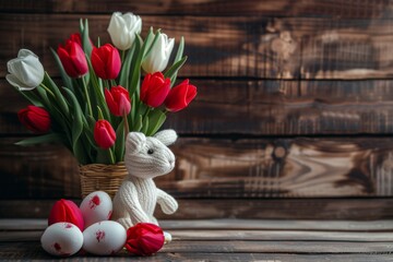 Happy Easter Eggs storybook. Bunny hopping in flower easter egg relay decoration. Adorable hare 3d bunny print rabbit illustration. Holy week Illustration card Fall flower