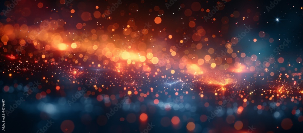 Poster a mesmerizing display of fiery colors in the night sky, blending into a hazy blur of flaring lights 