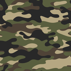 Naklejka premium Army camouflage background, classic seamless pattern, vector fabric texture.