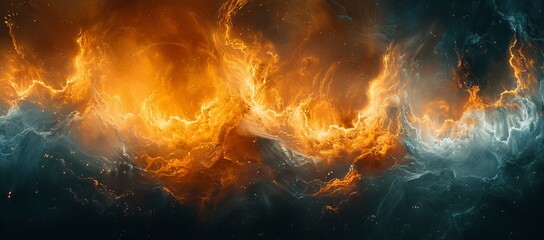 A fierce inferno blazes through the sky, engulfing nature's beauty in a fiery embrace of amber and flame