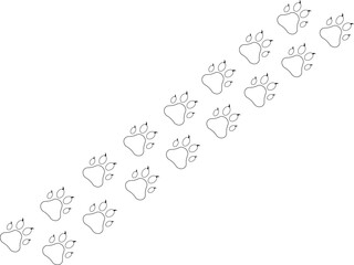 Paw vector foot trail print of cat. Dog, puppy silhouette animal diagonal tracks for t-shirts, backgrounds, patterns, websites, showcases design, greeting cards, child prints and et