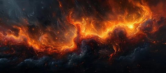 Poster A mesmerizing inferno dances among the stars, engulfing the vastness of space with its fiery embrace © Larisa AI